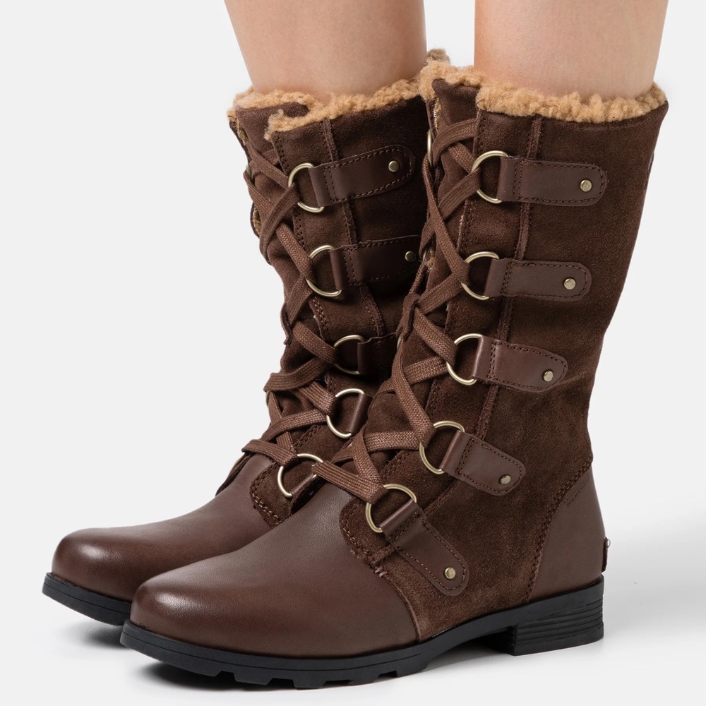 SOREL Emelie Lace Up Winter Boots Tall Brown 9